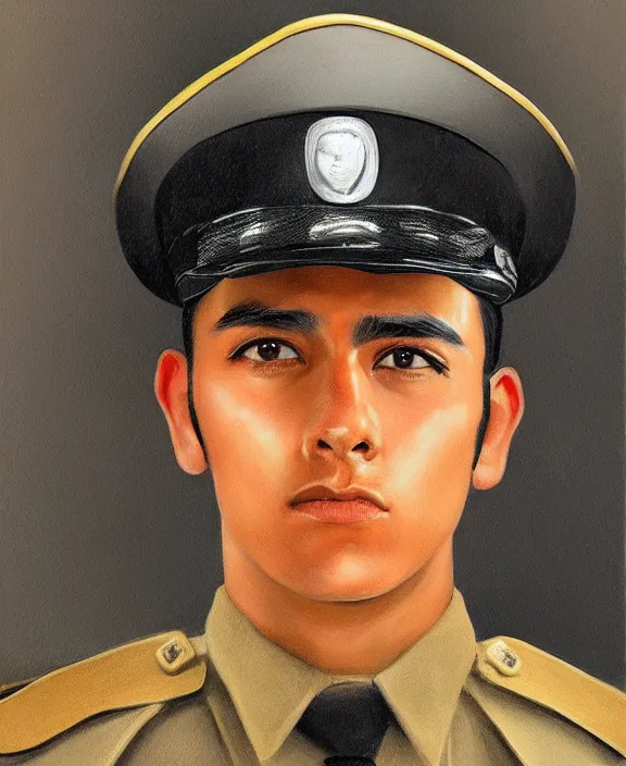 Image similar to portrait of a handsome young mexican policeman in guadalajara, art by denys tsiperko and manuel sanjulian and bogdan rezunenko, hyperrealism