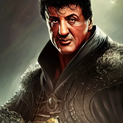 Image similar to Sylvester Stallone boxing knight, closeup, D&D, fantasy, intricate, elegant, highly detailed, digital painting, artstation, concept art, matte, sharp focus, illustration, hearthstone, art by Artgerm and Greg Rutkowski and Alphonse Mucha