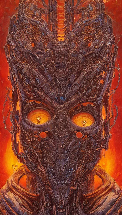 Prompt: StarCraft themed painting of symmetrical extraterrestrial face mask pattern concept, infinity glyph, intricate artwork by, Johnatan Wayshak, Zdizslaw Beksinski, Ayami Kojima, Amano, Karol Bak, Greg Hildebrandt, and Mark Brooks, Neo-Gothic, gothic, rich deep colors, art by Takato Yamamoto, masterpiece, face by Artgerm, H.R. Giger, very coherent artwork, cinematic, hyper realism, high detail, octane render, unreal engine, 8k, High contrast, golden ratio, trending on cgsociety, ultra high quality model, production quality cinema model