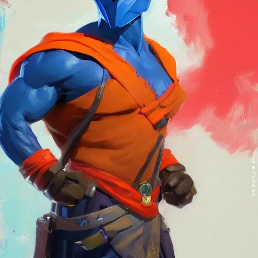 Image similar to greg manchess portrait painting of yondu udonta as overwatch character, medium shot, asymmetrical, profile picture, organic painting, sunny day, matte painting, bold shapes, hard edges, street art, trending on artstation, by huang guangjian and gil elvgren and sachin teng