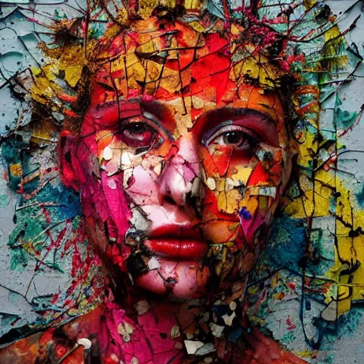 Image similar to photo of young woman by artur bordalo in style of jackson pollack