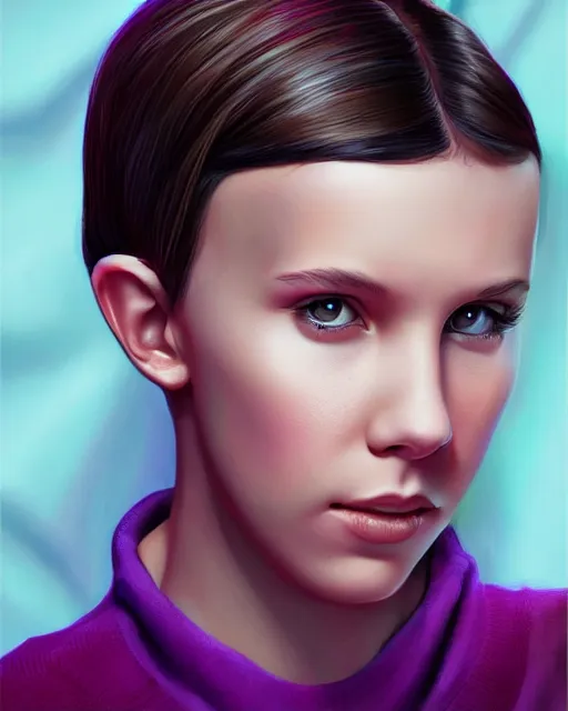 Image similar to amazing portrait of millie bobby brown, artgerm, digital art