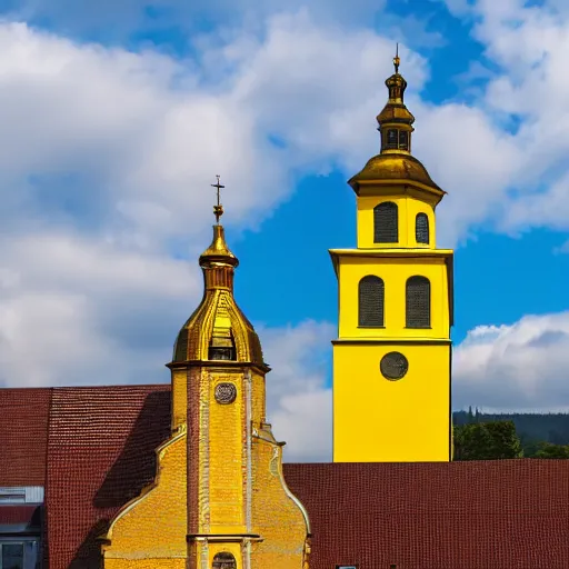 Image similar to a large yellow building with a steeple on top of it, a flemish baroque by karl stauffer - bern, unsplash, heidelberg school, panorama, wimmelbilder, nikon d 7 5 0