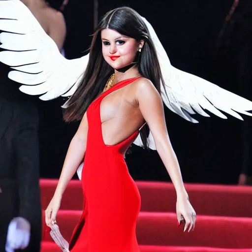 Prompt: a flying bird dropping the cargo directly on selena gomez's head