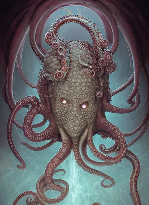 Image similar to a detailed face portrait of the queen of blades, octopus, cthulu, by tom bagshaw, by yusuke murata, by hiroya oku, by zdzisław beksinski, trending on artstation