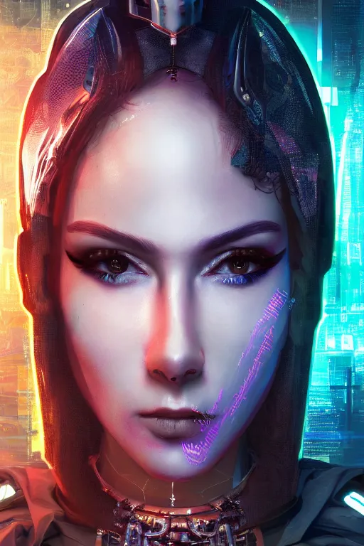 Image similar to 4k hyperreal cyberpunk high priestess