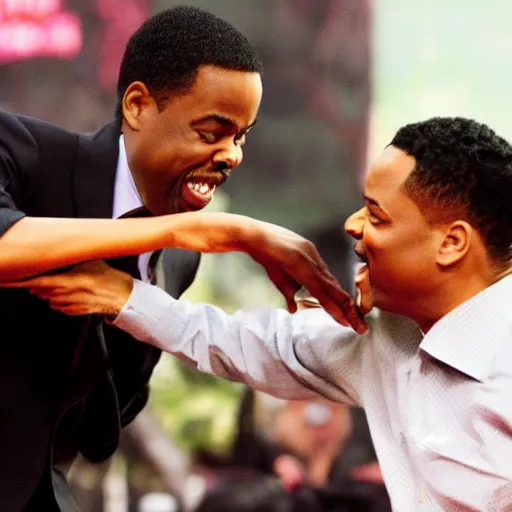 Prompt: photo of chris rock dodging will smith's slap