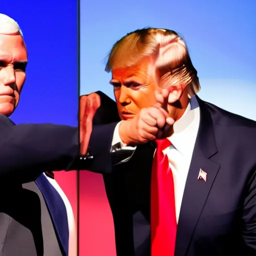 Prompt: mike pence and donald trump shoot lightning at each other, dark background, dramatic, award - winning,
