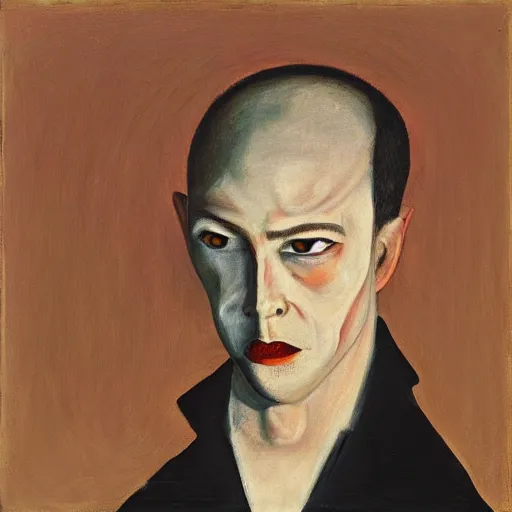 Prompt: an album cover of a man with a knife in his head, neutral expression, oil on canvas