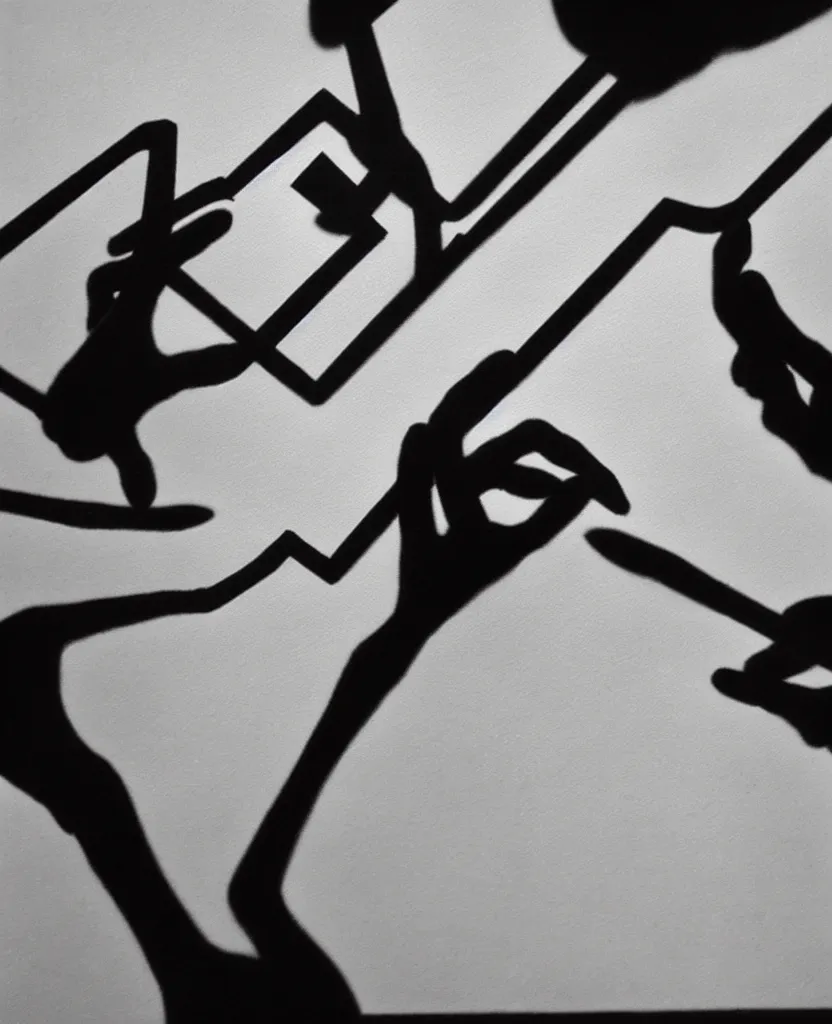 Prompt: stop motion movie frames representing a painting of a hand writing a letter, war in background, stop motion, minimal, black and white, designed by laszlo moholy - nagy