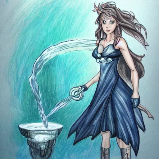 Image similar to a drawing of a woman controlling water, concept art by mor than, featured on deviantart, sots art, official art, dynamic pose