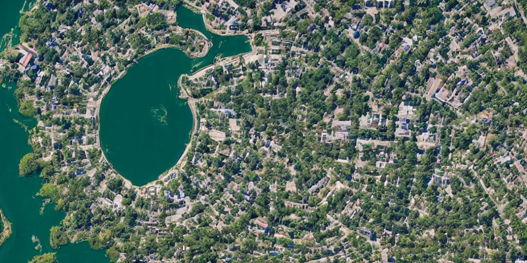 Image similar to satellite view of a town shaped like an alligator