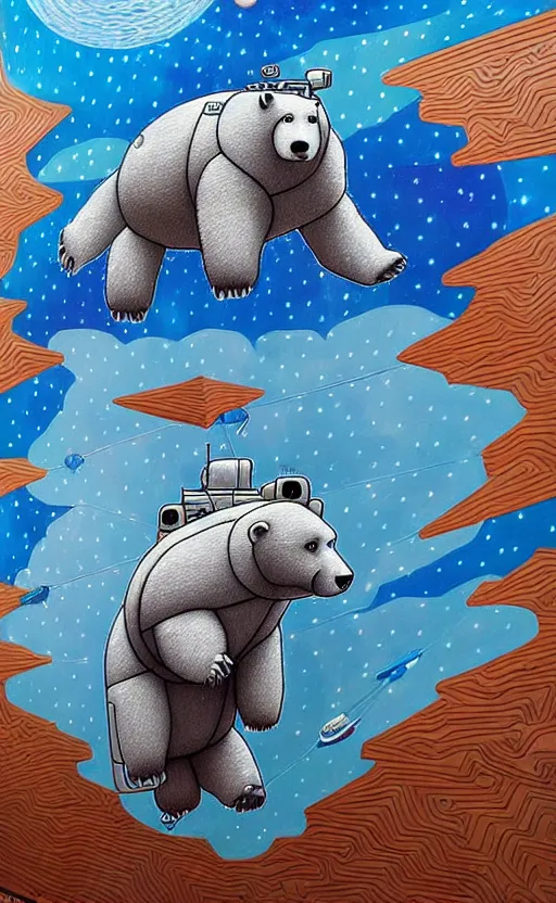 Prompt: an ice bear flying to mars by onur dinc, an impressive intricate detailed mural painting, onur dinc, grafitti art