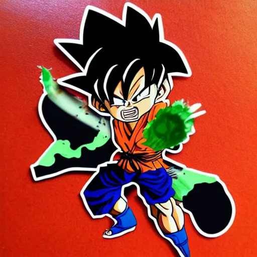 Image similar to die cut sticker, goku using gomu gomu no gatling by luffy, splatter paint