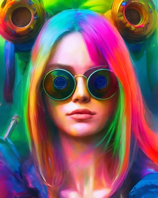 colorful portrait of a female hippie with circle | Stable Diffusion ...