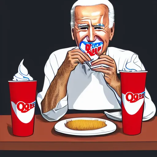 Prompt: a character portrait of Joe Biden eating at dairy queen, trending on artstatiom, digital art, highly detailed