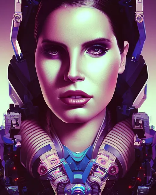 Image similar to portrait of lana del rey as a cyborg. intricate abstract. intricate artwork. by tooth wu, wlop, beeple, dan mumford. octane render, trending on artstation, greg rutkowski very coherent symmetrical artwork. cinematic, hyper realism, high detail, octane render, 8 k, iridescent accents