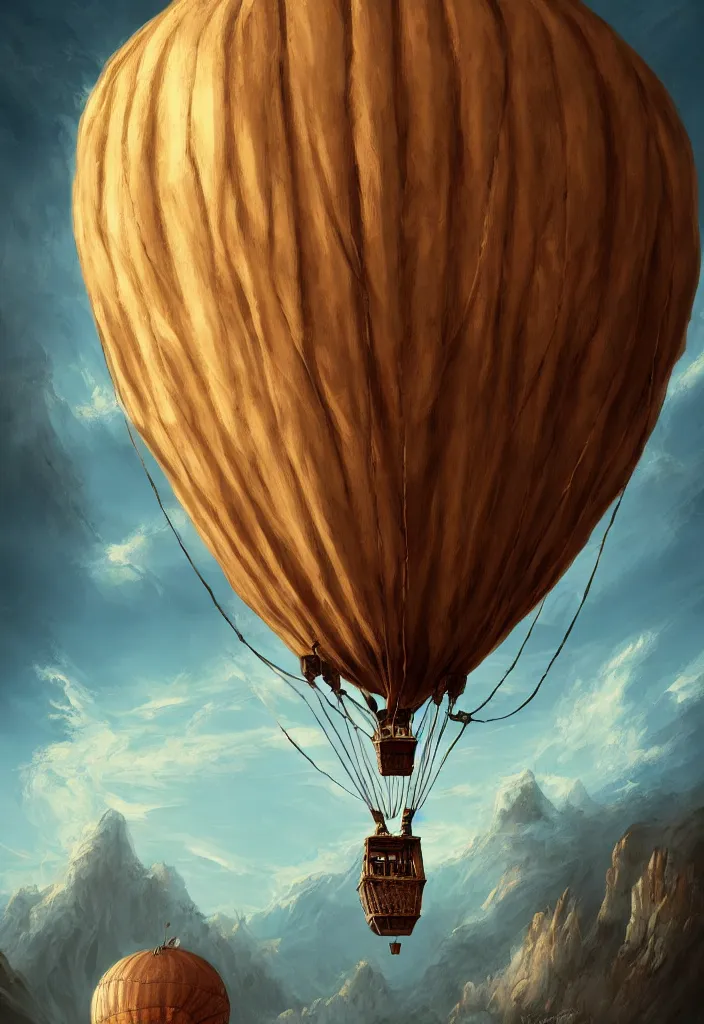 Image similar to old air balloon, epic fantasy, detailed, intricate, digital painting, concept art, realistic, smooth, focus, rim light