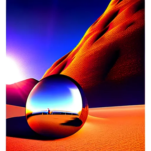 Image similar to poster big crystal in the desert, reflection from the crystal is sparkling due to sun, small starship near, futuristic, hi-tech details, style jean giraud, hyperdetailed, cinematic, unreal engine