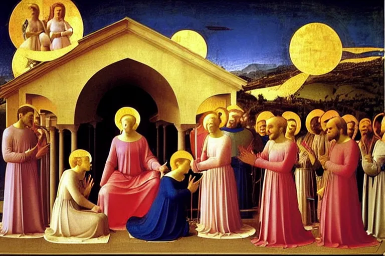 Image similar to i woke from a dream into the end of the world, by fra angelico, raphael, breathtaking colors, ultra detailed, finely detailed