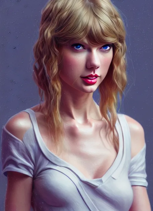 Image similar to 3 / 4 view of a portrait of taylor swift, evangelion, au naturel, hyper detailed, digital art, trending in artstation, cinematic lighting, studio quality, smooth render, frostbite 3 engine rendered, art style by klimt and nixeu and ian sprigger and wlop and krenz cushart