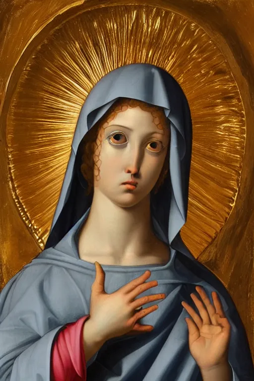 Image similar to virgin mary, cyborg, ultra detailed, Guido Reni style