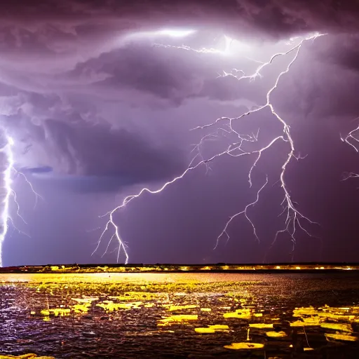 Image similar to dramatic lightning, photo 1 5 mm, wide, flower in the sea