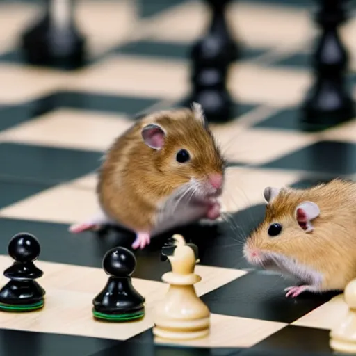 Image similar to a hamster playing chess, seen from the opponents view