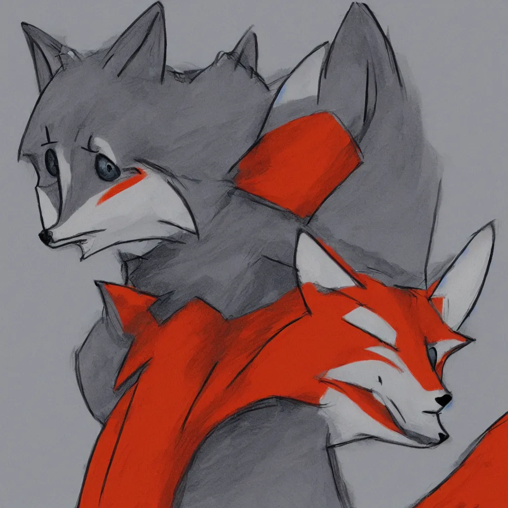 Prompt: an anthropomorphic fox wearing a hoodie, gainax style, sketch painting