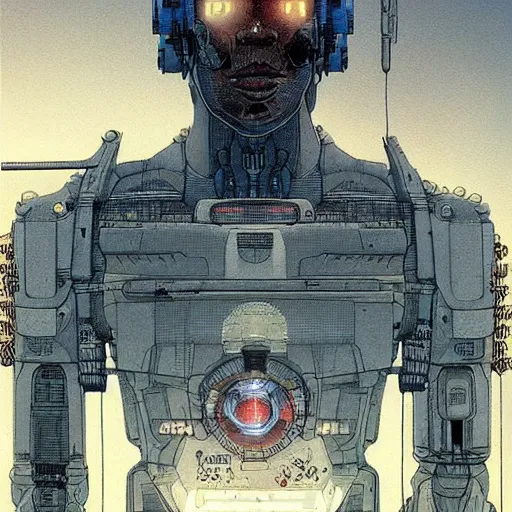 Image similar to Digital portrait of a cyborg from Ghost in the machine by Enki bilal and Moebius and francois Schuiten, cyberpunk, impressive perspective, aesthetic, masterpiece