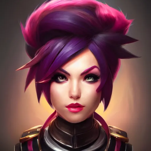 Image similar to portrait of Vi from League of Legends, by Fortiche Studio, by Riot Games, from Netflix's Arcane, trending on artstation,fine details, realistic shaded, fine-face, painted texture,realistic and defined face, anatomically correct, symmetrical, beautiful, pretty face, extreme details