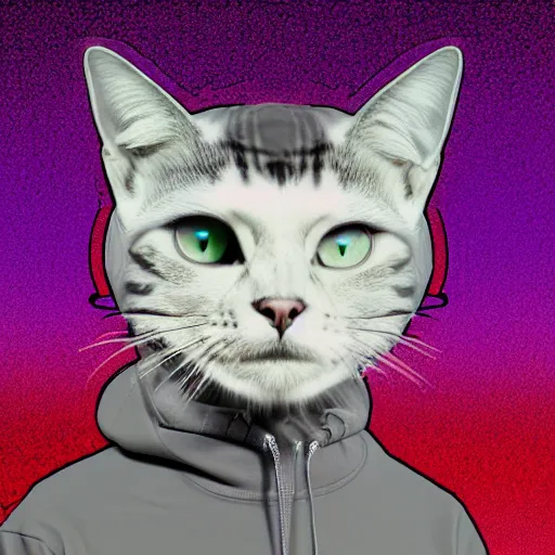 Image similar to cat skeleton in hoodie, portrait, vaporwave, synthwave, neon, vector graphics, cinematic, volumetric lighting, f 8 aperture, cinematic eastman 5 3 8 4 film, photorealistic