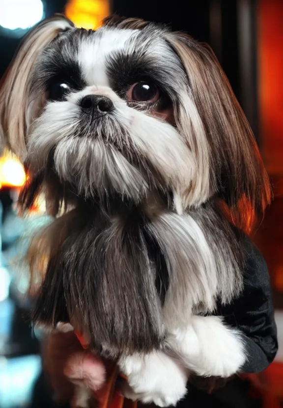 Image similar to shih tzu smoking a cigar in a jazz nightclub