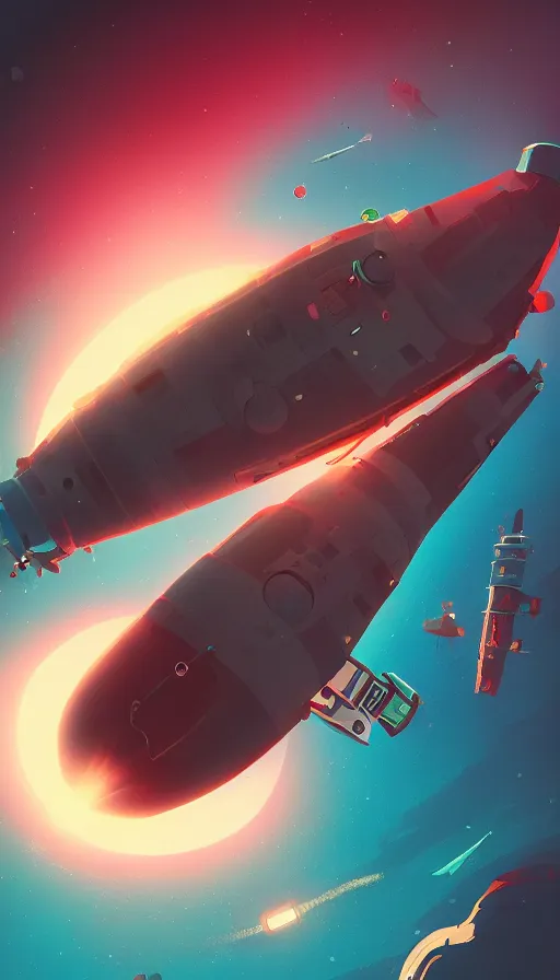 Image similar to submarine in space, sharp focus, james gilleard, cinematic, game art, extremely detailed digital painting