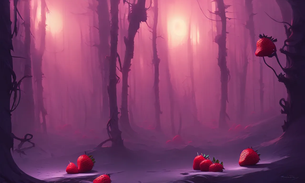 Image similar to Dark forest strawberries, behance hd by Jesper Ejsing, by RHADS, Makoto Shinkai and Lois van baarle, ilya kuvshinov, rossdraws global illumination