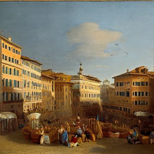 Prompt: the view of a breakfast, buildings in rome by martinus rørbye