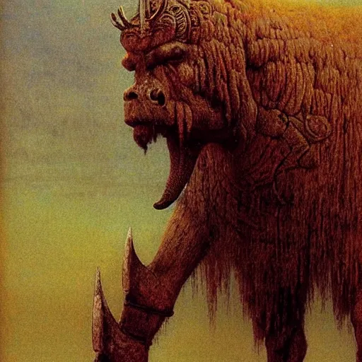 Image similar to ancient norse mammoth rider, wearing norse armor, beksinski