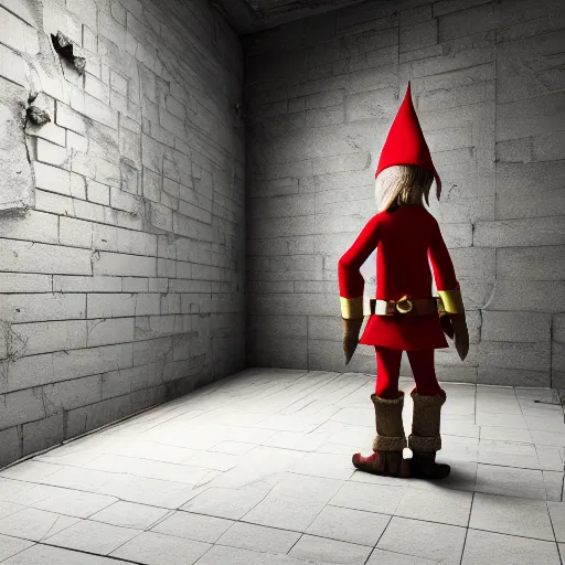 Prompt: an elf is standing next to a wall, hyper detailed, octane render, photorealistic