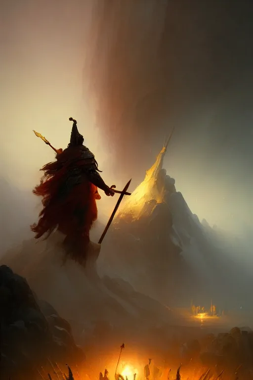 Image similar to the warrior stands triumphantly as he enters the gates of valhalla. highly detailed, digital painting, artstation, abstract art, smooth, sharp focus, illustration, unreal engine 5, 8 k, art by malevich and greg rutkowski and aivazovsky