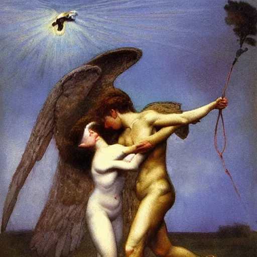 Image similar to painting of psyche and eros, 1 9 0 1, highly detailed, vivid, high quality