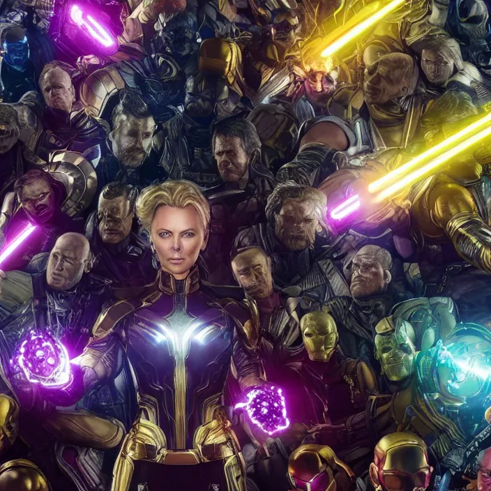 Prompt: The Infinity Gauntlet. Charlize Theron, intricate artwork. octane render, trending on artstation, very coherent symmetrical artwork. avengers. thanos. cinematic, hyper realism, high detail, octane render, 8k, iridescent accents