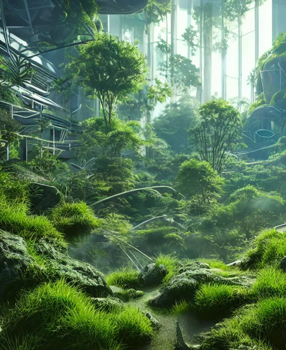 Image similar to intricate transparent clear see - through image of forge, lush botany, futuristic environment, ultra realistic, concept art, psychedelic, photorealistic, octane render, 8 k, unreal engine. art by nori inoguchi and sam kaplan and zachary goulko and christopher marley