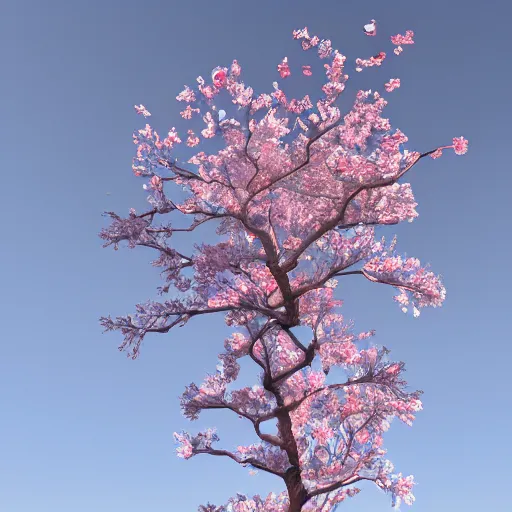 Prompt: cherry blossom tree made of glass shattering as real flowers start to bloom from the cracks, ultra - realistic, 3 d by farid ghanbari, elegant, beautiful