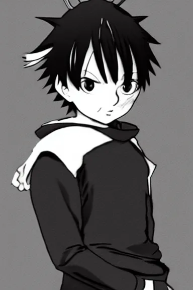 Image similar to attractive little boy in cat suit, black and white artwork made by kentaro miura and yoshihiro togashi and ilya kuvshinov