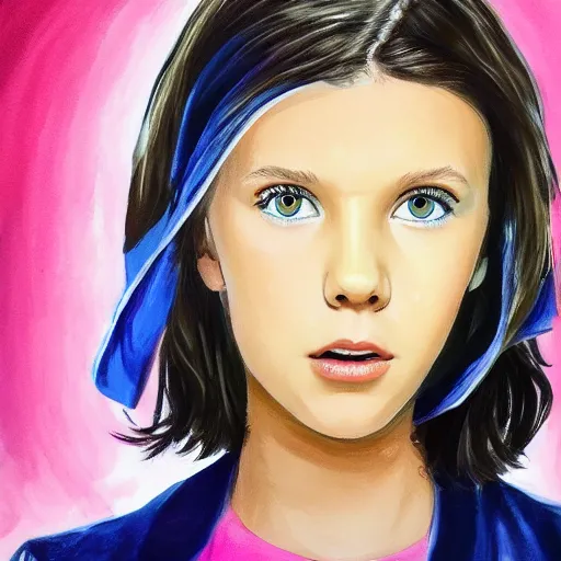 Image similar to Millie Bobby Brown painted by a galaxy brush