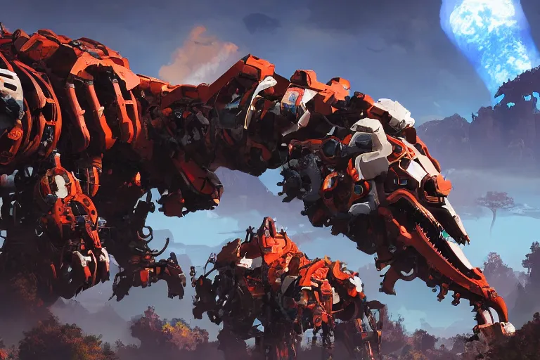 Image similar to scorcher machine mecha animal beast robot of horizon forbidden west horizon zero dawn bioluminiscence global illumination ray tracing hdr fanart arstation by sung choi and eric pfeiffer and gabriel garza and casper konefal