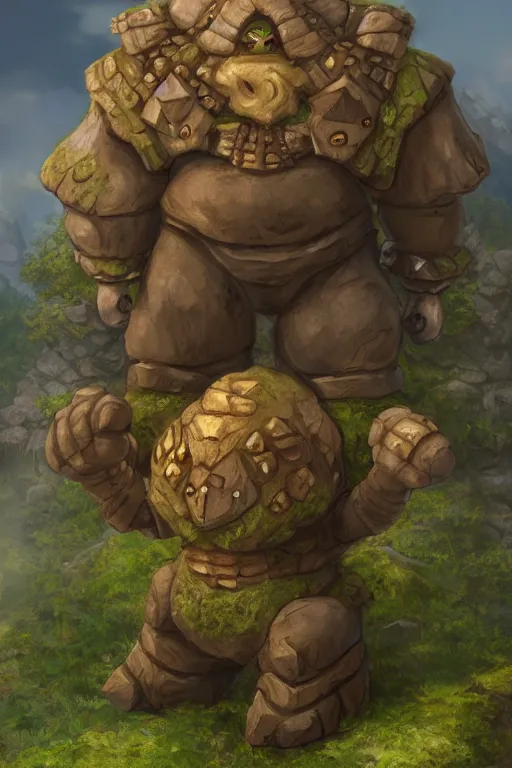 Image similar to zelda fantasy art giant golem troll wood rock greeble gemstone, global illumination ray tracing hdr fanart arstation by sung choi and eric pfeiffer and gabriel garza and casper konefal