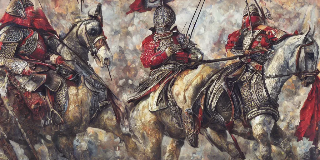 Prompt: painting of a balkan tatar knight, hyper detailed, oil on canvas