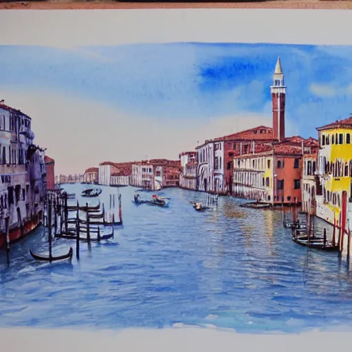 Prompt: a water colour painting of venice