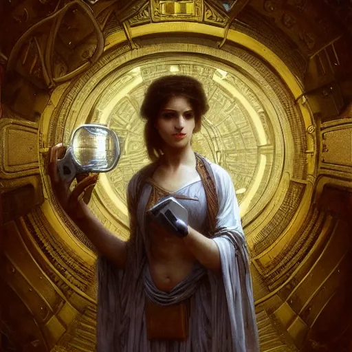 Image similar to detailed portrait of a scifi gadget, interior, filigree ornaments and greek architecture, artstation, bouguereau, beksinski, in africa, cinematic